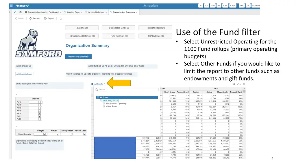 use of the fund filter select unrestricted