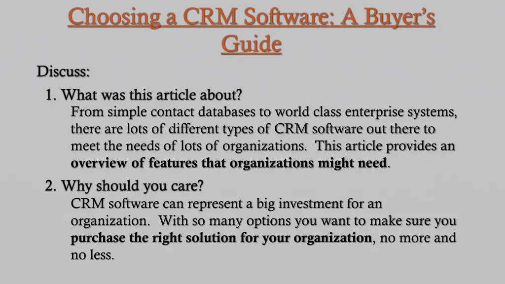 choosing a crm software a buyer s guide discuss