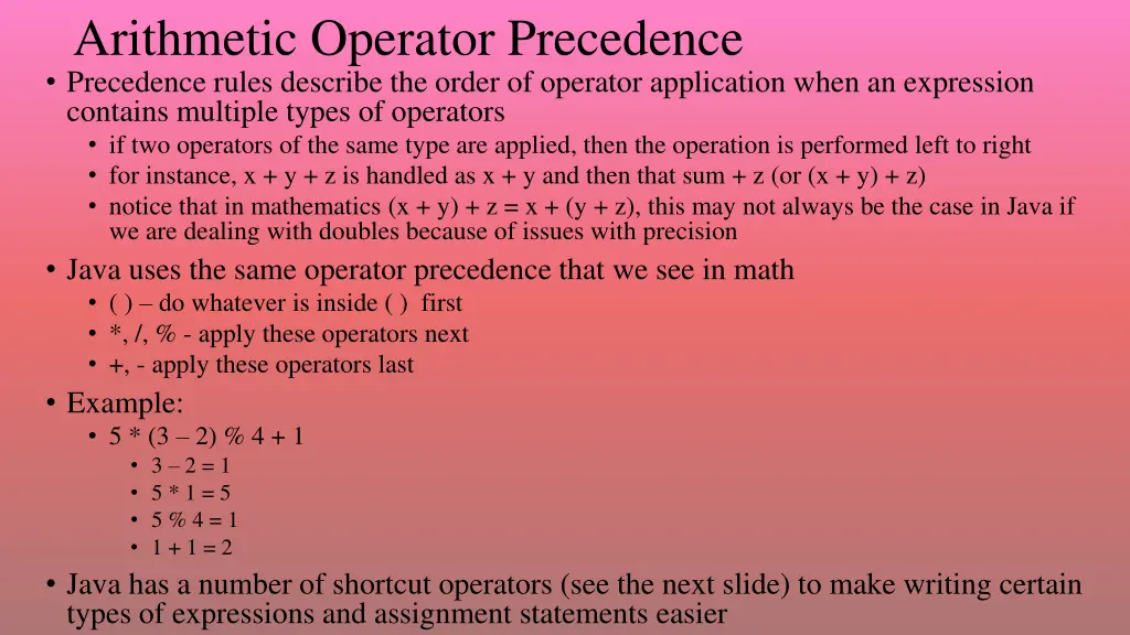 arithmetic operator precedence precedence rules