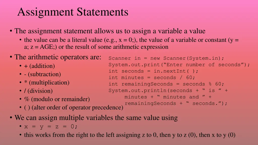 assignment statements