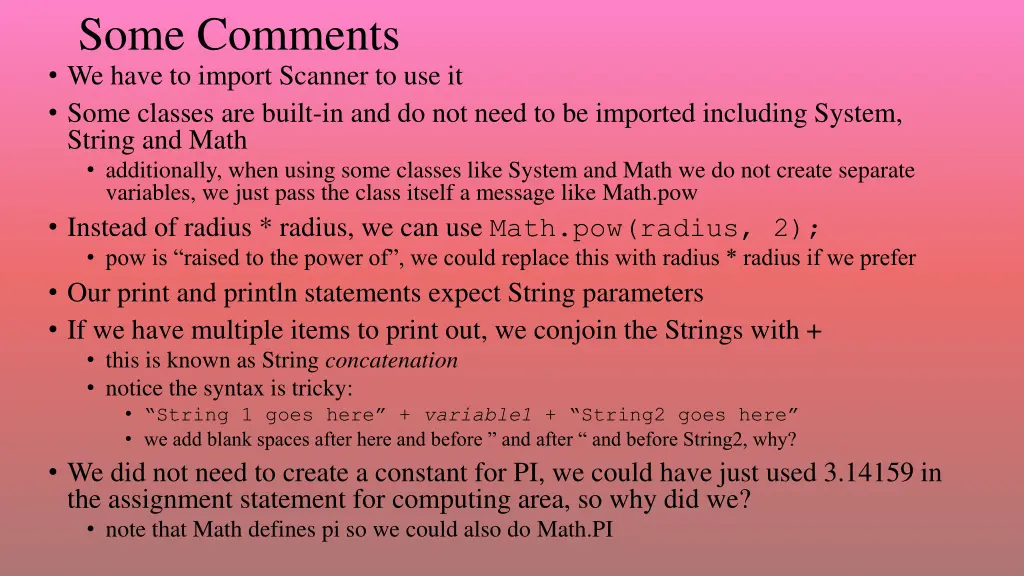 some comments we have to import scanner