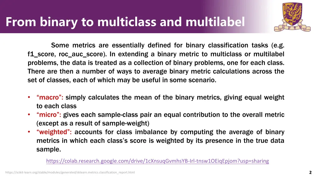 from binary to multiclass and multilabel
