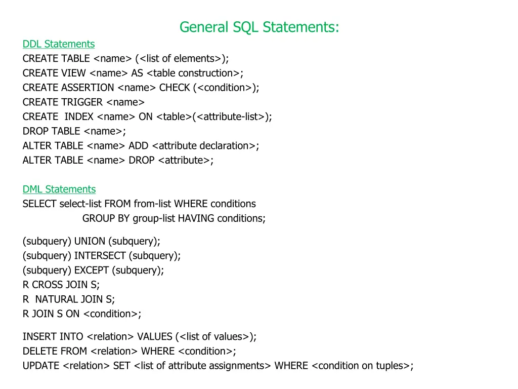 general sql statements