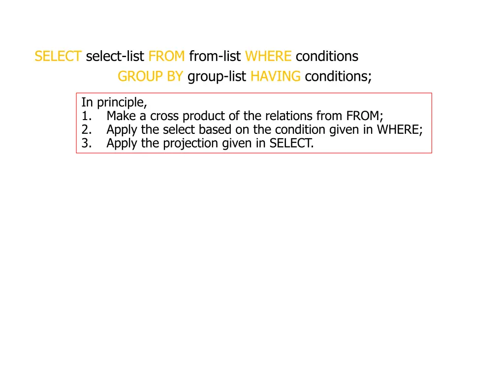 select select list from from list where