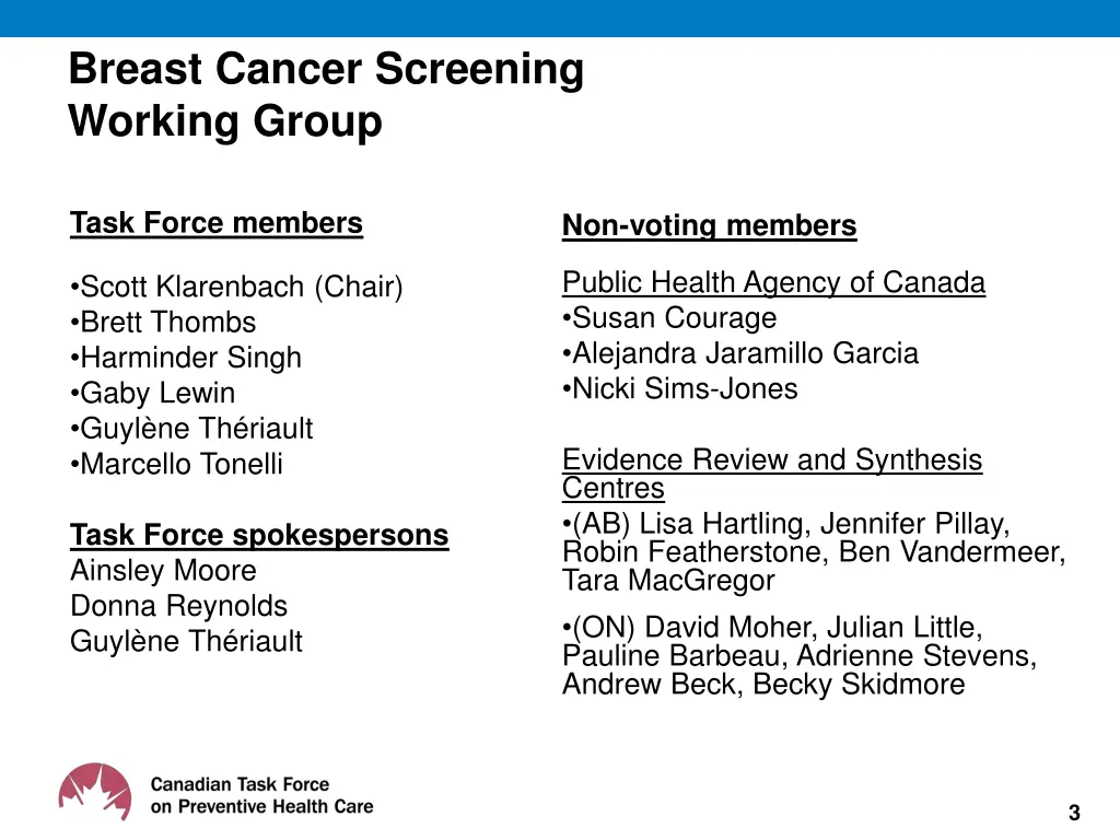 breast cancer screening working group