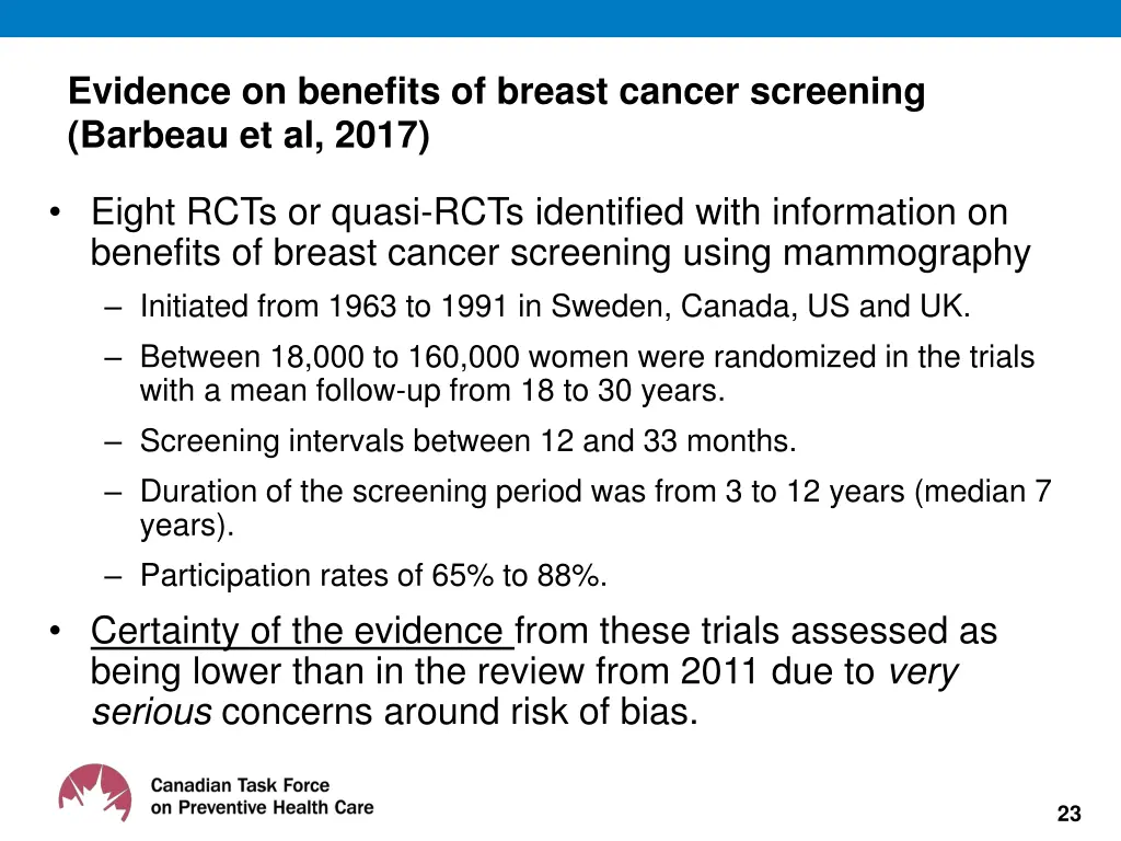 evidence on benefits of breast cancer screening