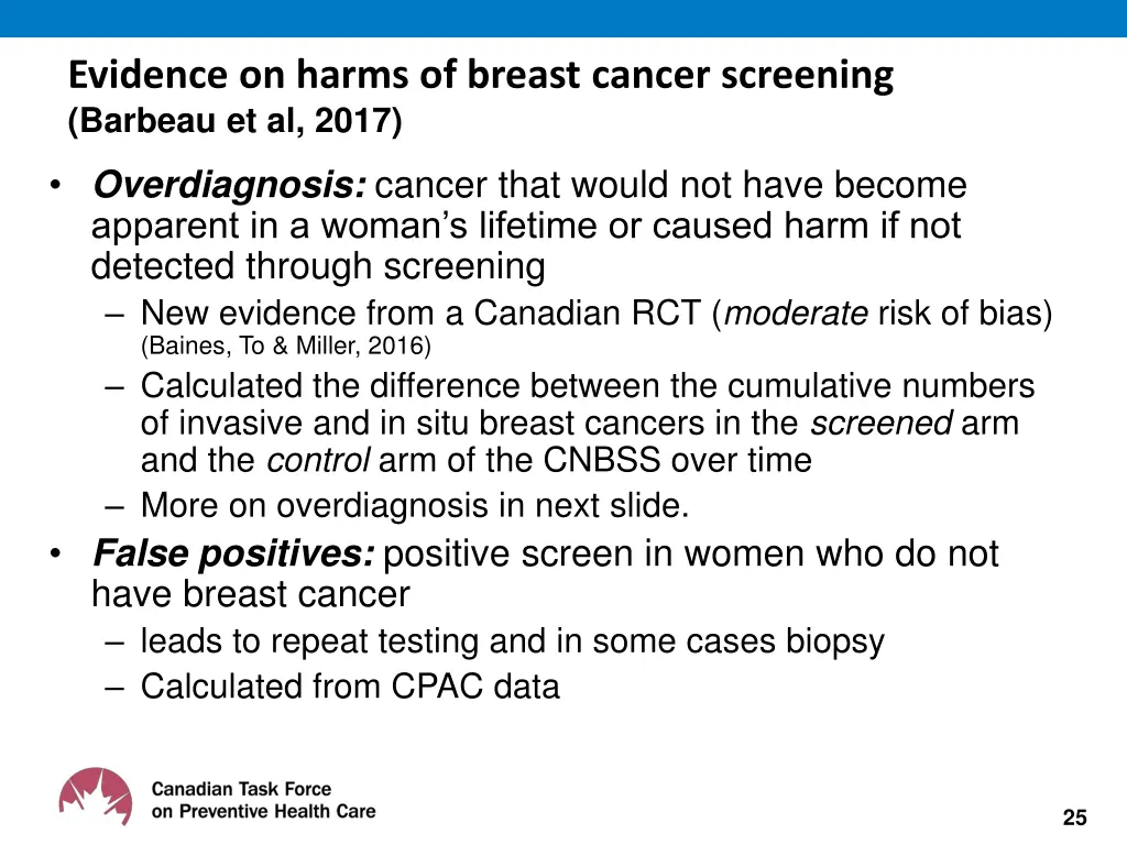 evidence on harms of breast cancer screening