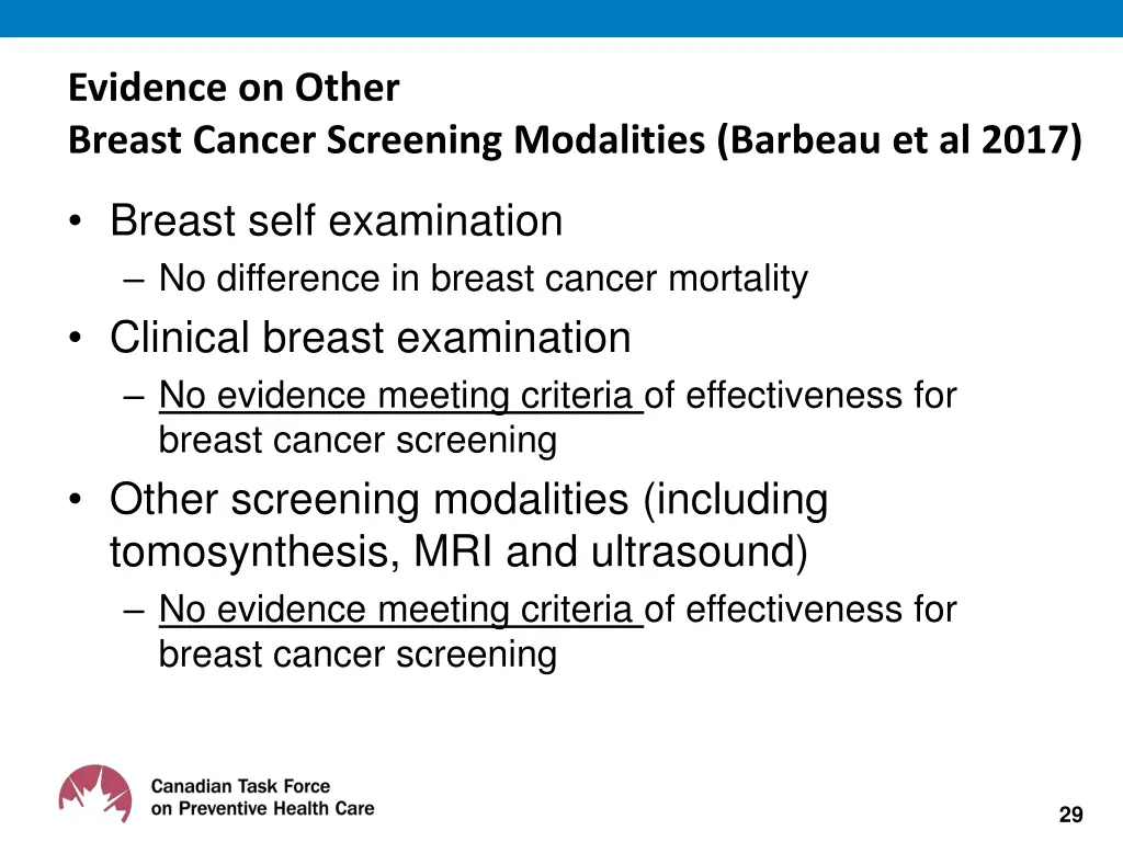 evidence on other breast cancer screening