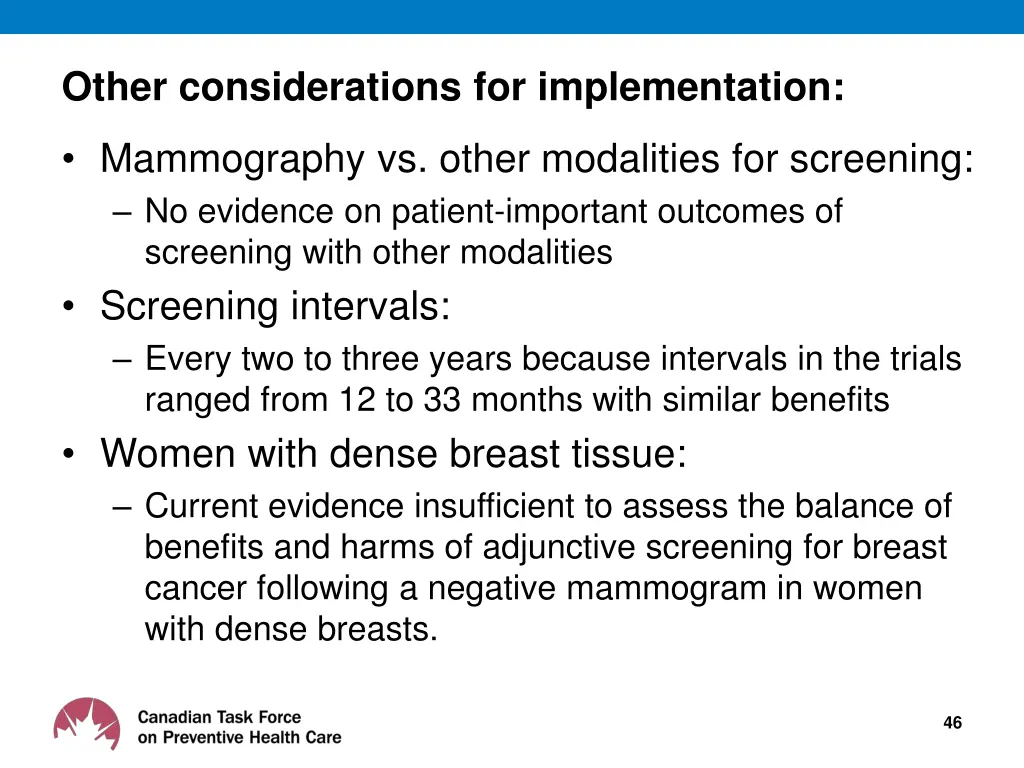 other considerations for implementation