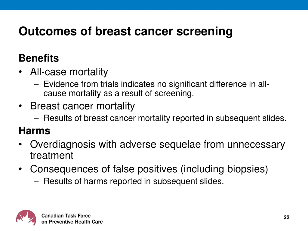 outcomes of breast cancer screening