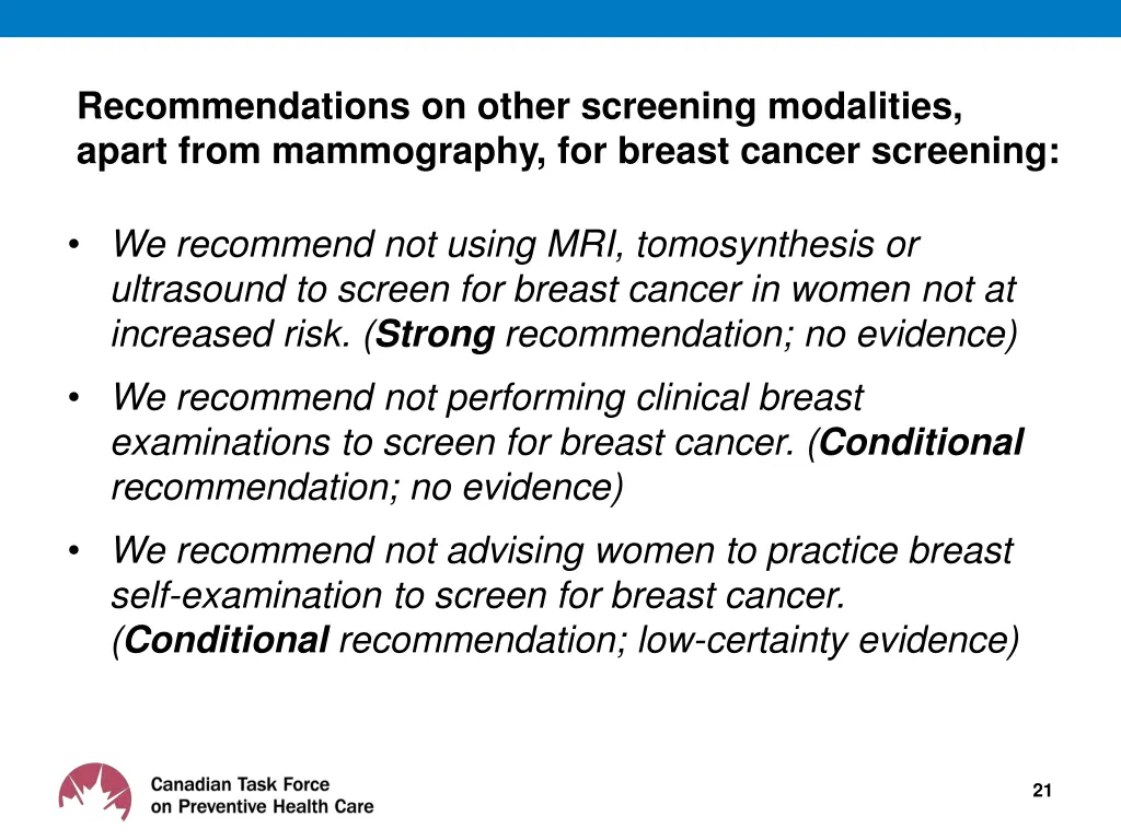 recommendations on other screening modalities