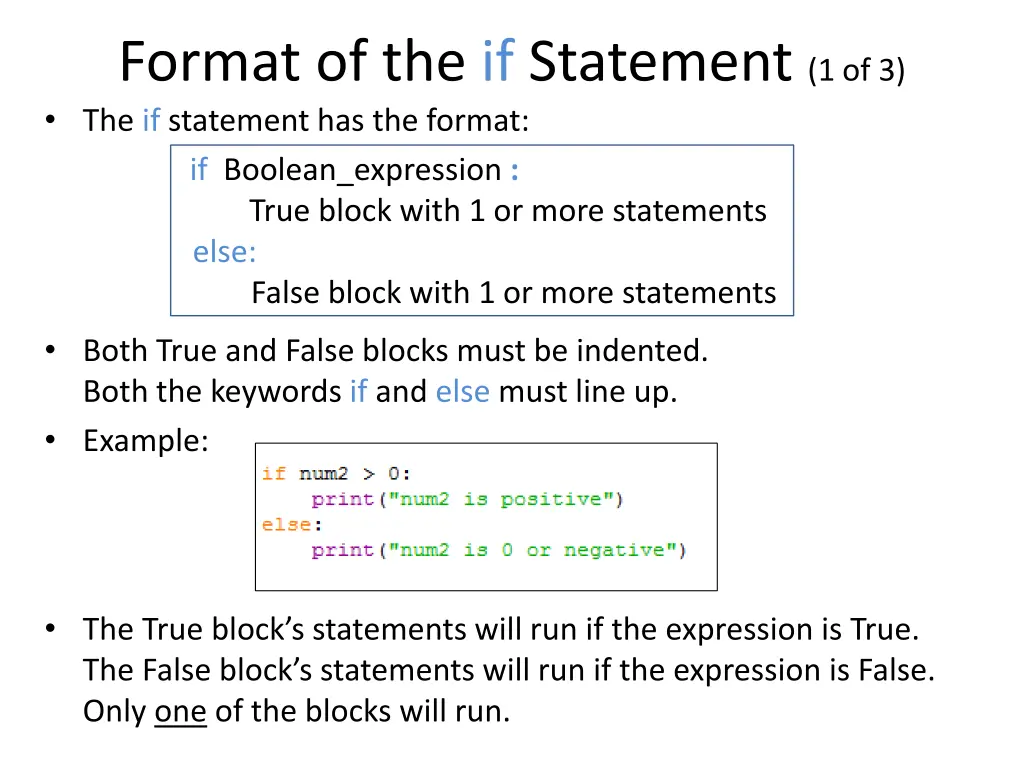 format of the if statement