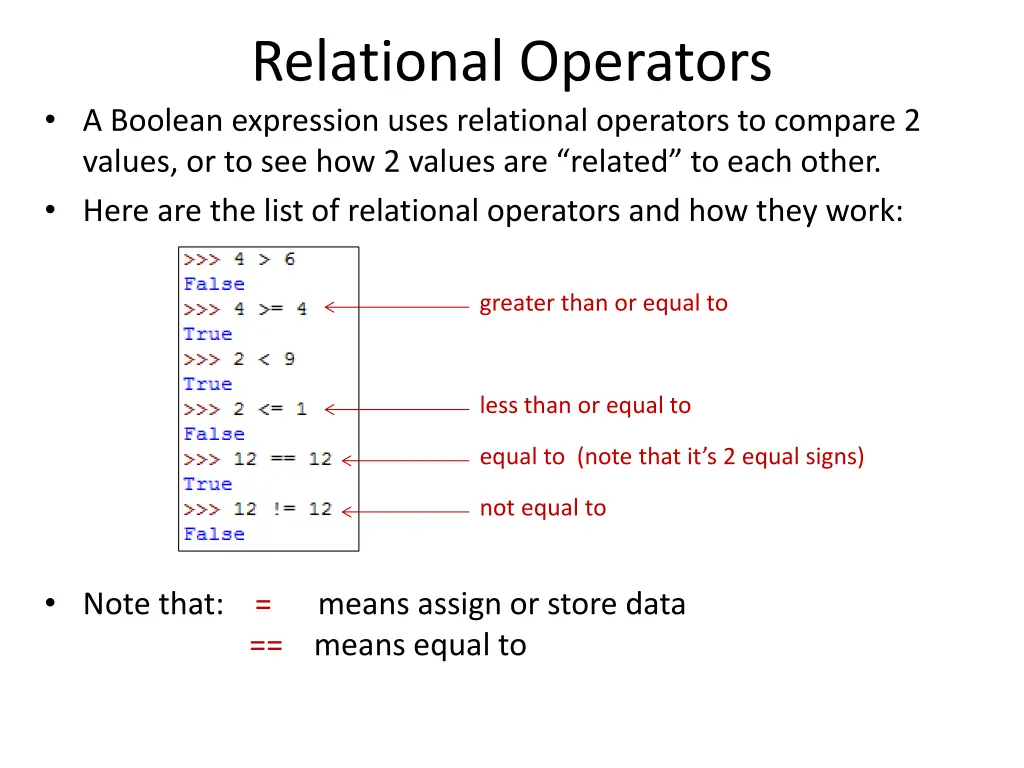 relational operators a boolean expression uses
