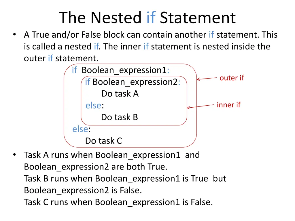 the nested if statement a true and or false block