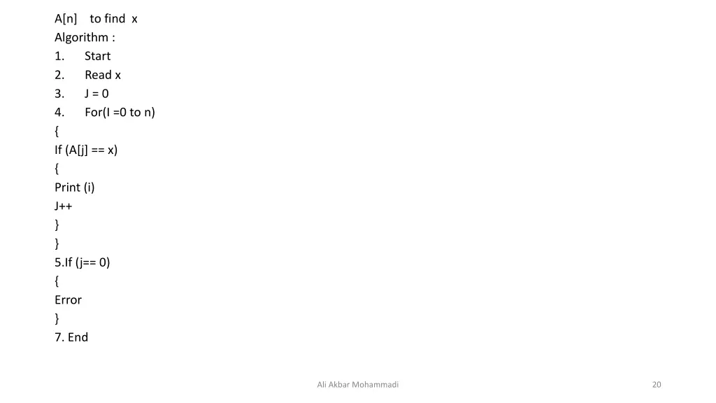a n to find x algorithm 1 start 2 read