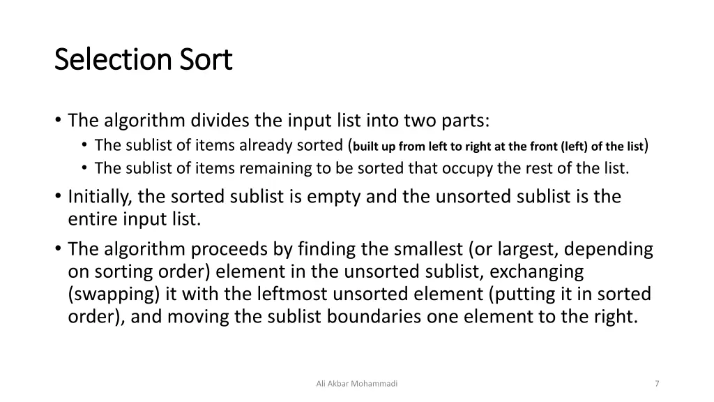 selection sort selection sort