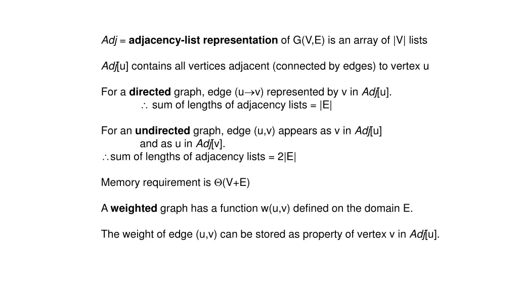 adj adjacency list representation