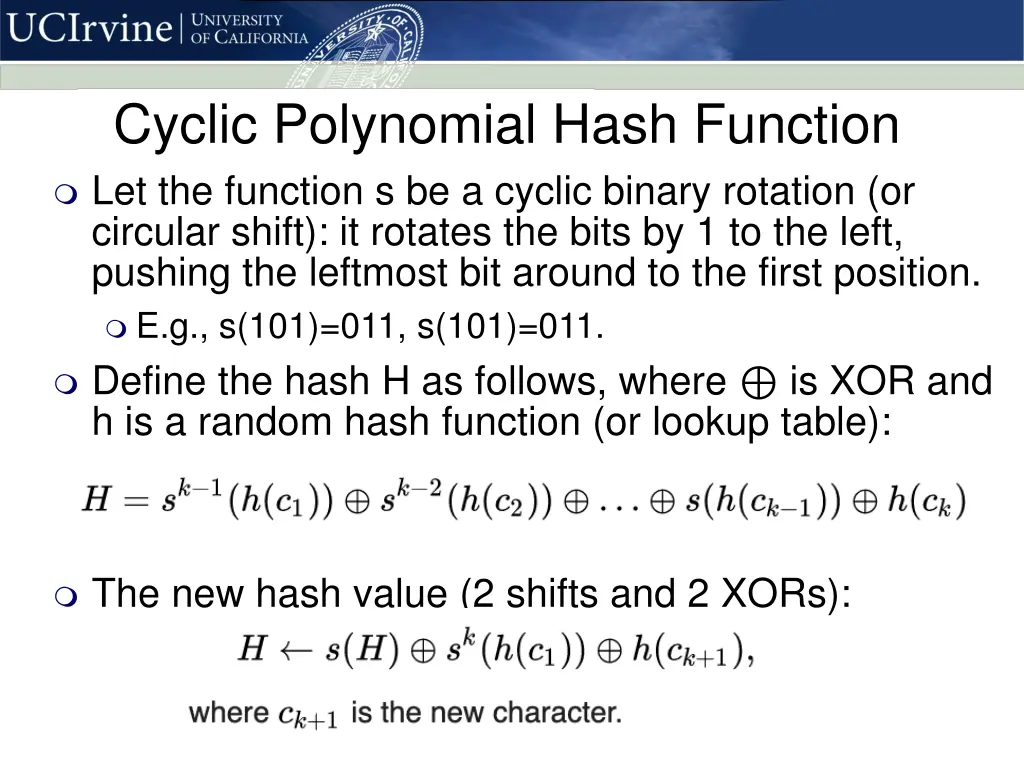 cyclic polynomial hash function let the function