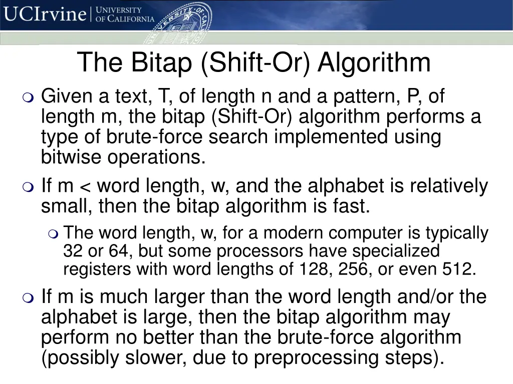 the bitap shift or algorithm given a text