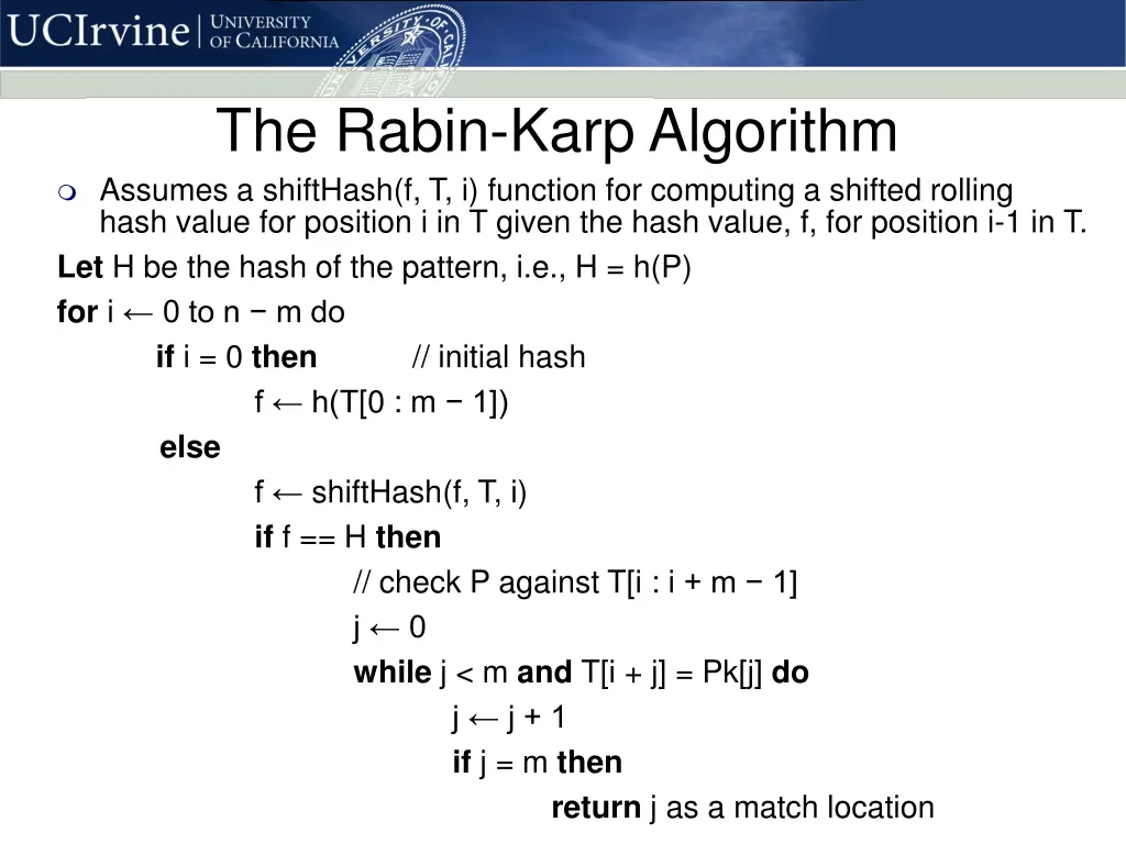 the rabin karp algorithm assumes a shifthash