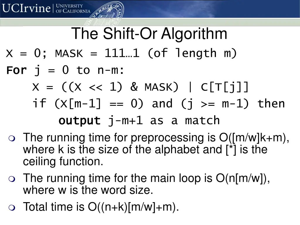 the shift or algorithm x 0 mask 111 1 of length