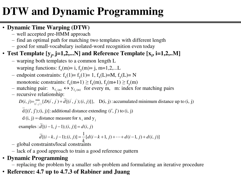 dtw and dynamic programming