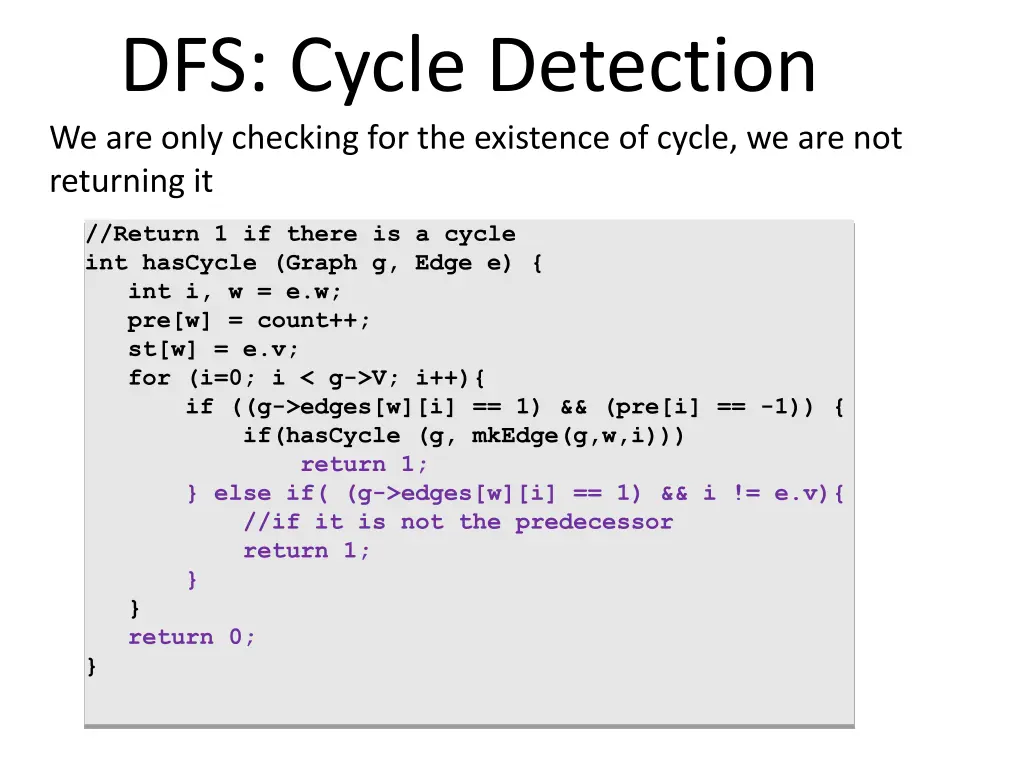 dfs cycle detection we are only checking