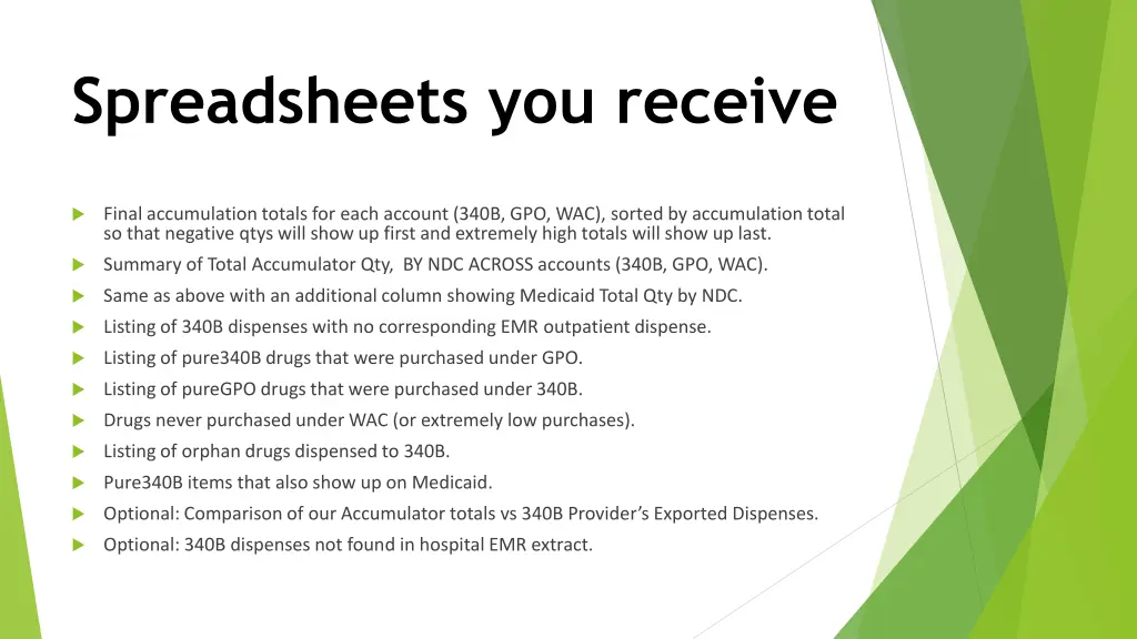 spreadsheets you receive