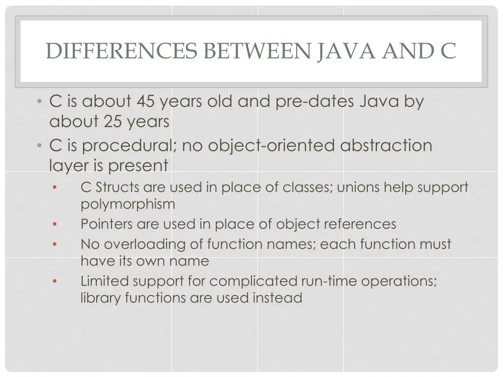 differences between java and c