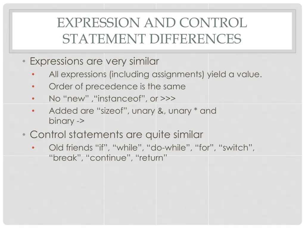 expression and control statement differences