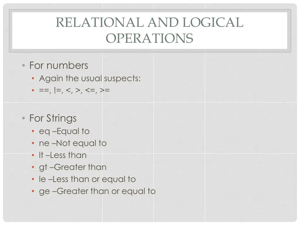 relational and logical operations