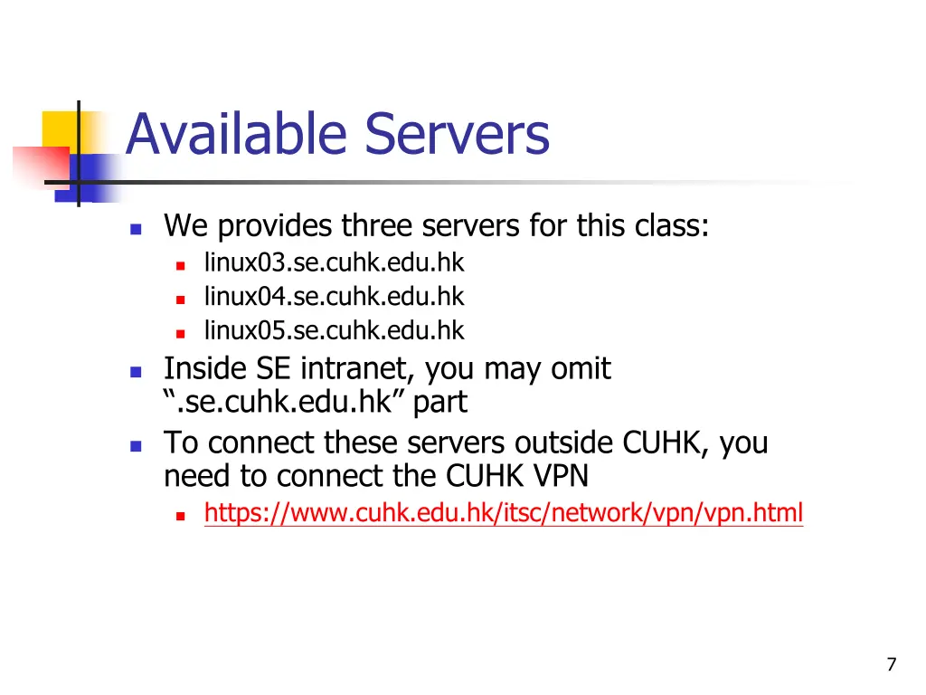 available servers