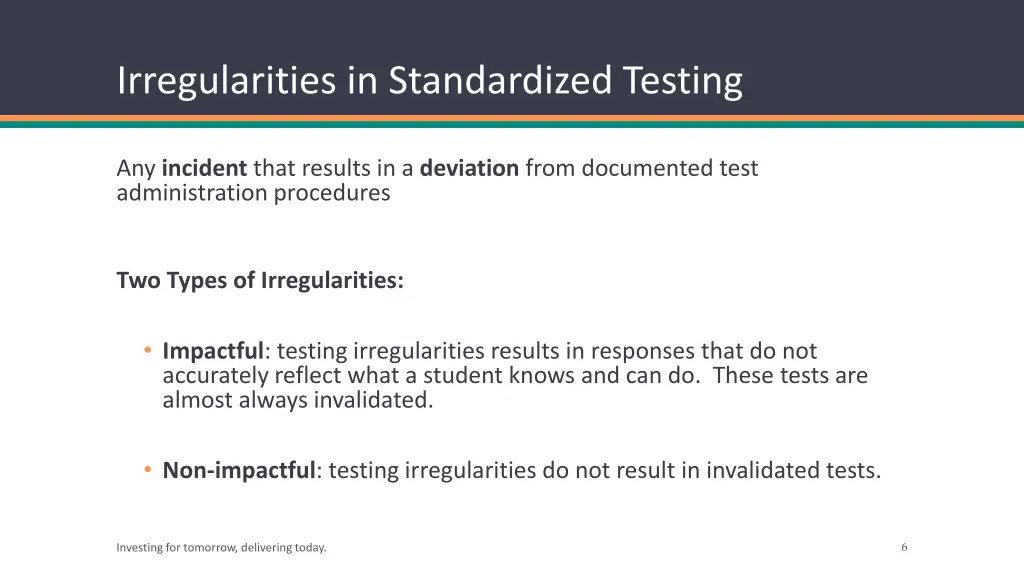 irregularities in standardized testing