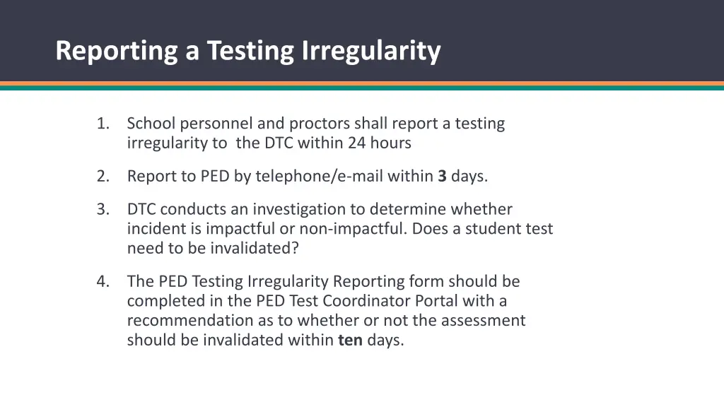 reporting a testing irregularity