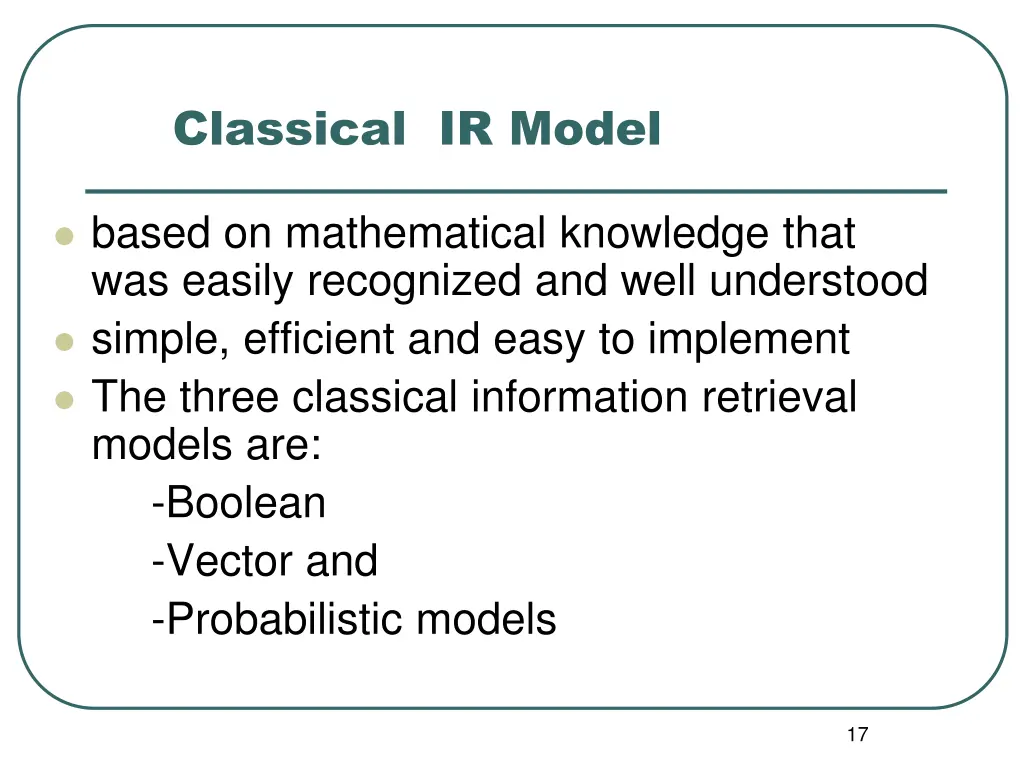 classical ir model 1