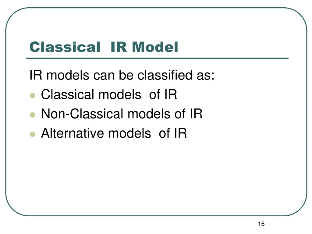 classical ir model