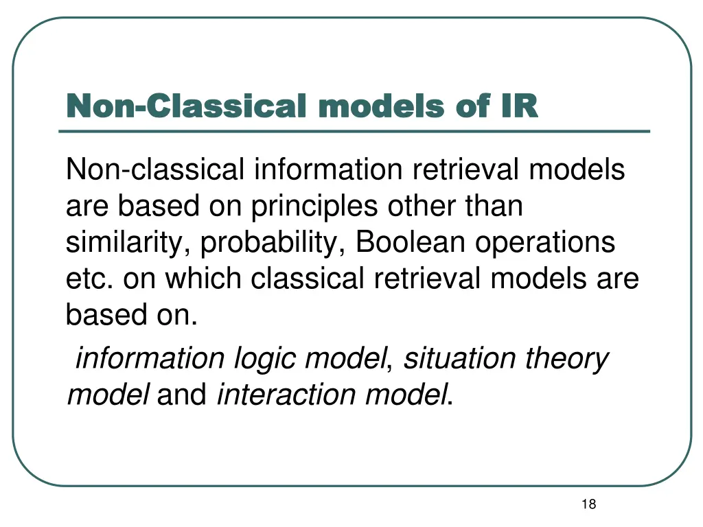 non non classical models of ir classical models