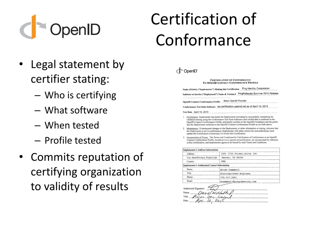 certification of conformance
