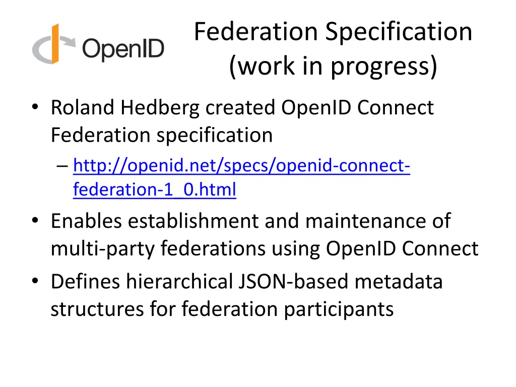 federation specification work in progress