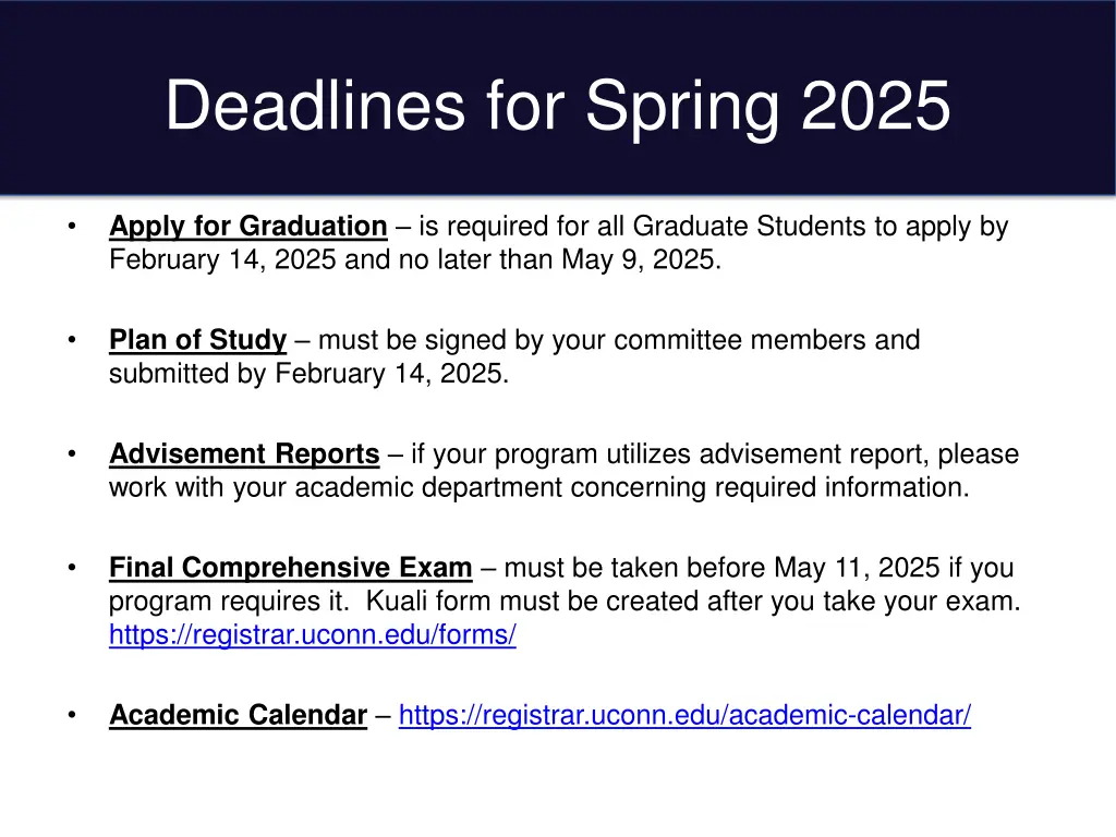 deadlines for spring 2025