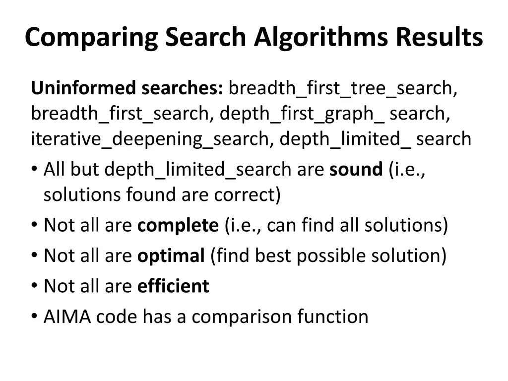 comparing search algorithms results