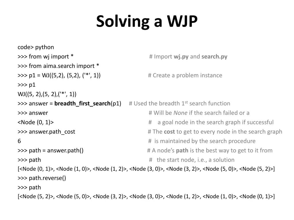 solving a wjp