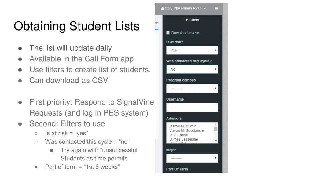 obtaining student lists