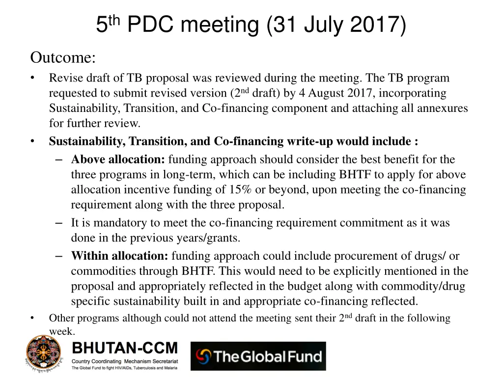 5 th pdc meeting 31 july 2017