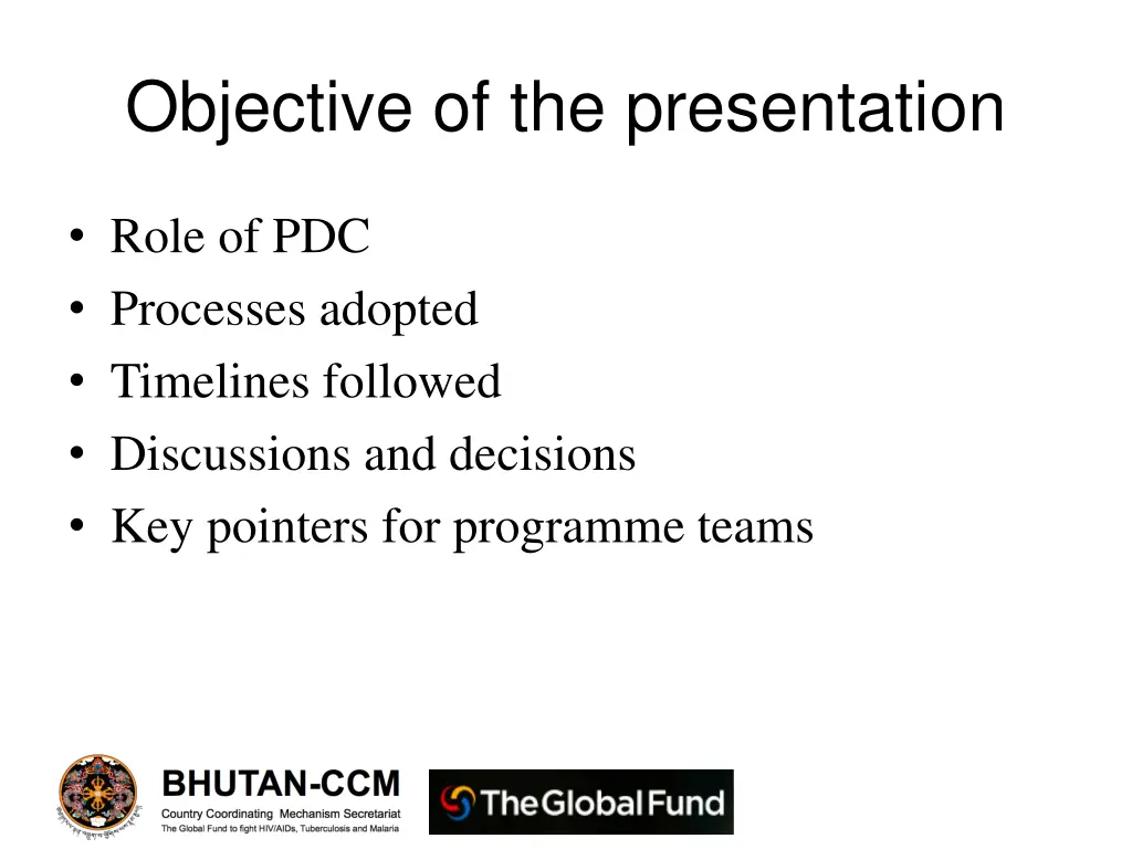 objective of the presentation