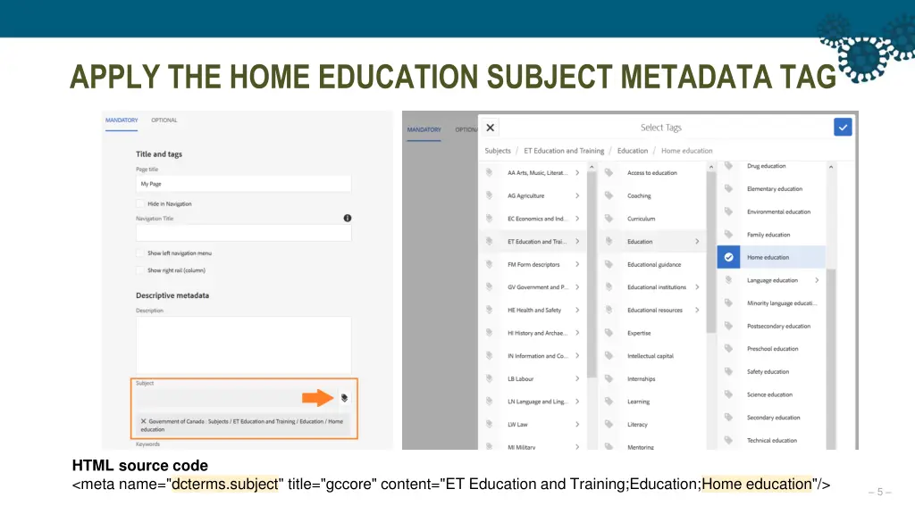 apply the home education subject metadata tag