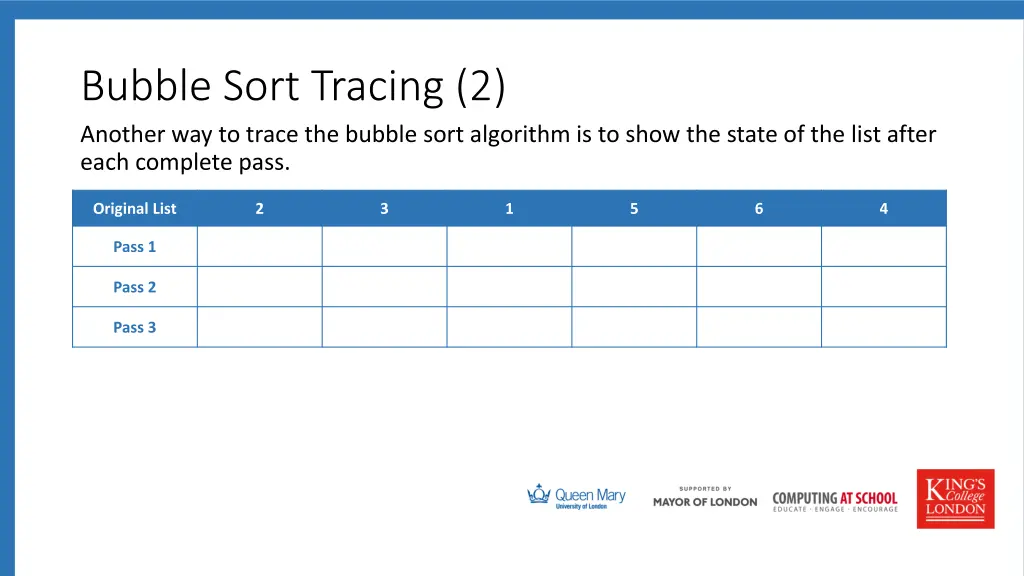 bubble sort tracing 2 another way to trace
