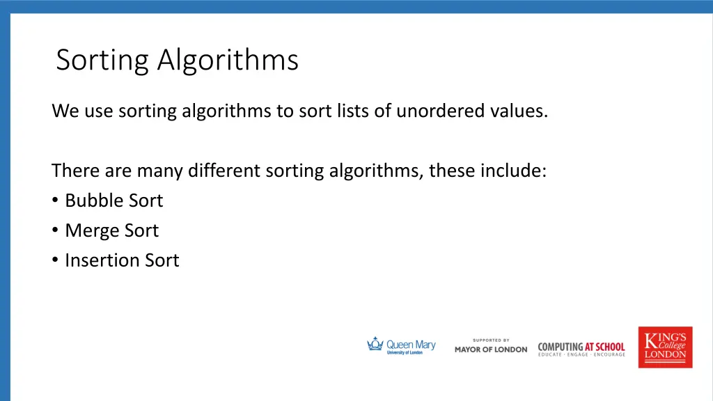 sorting algorithms