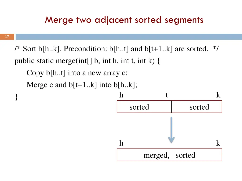 merge two adjacent sorted segments 1