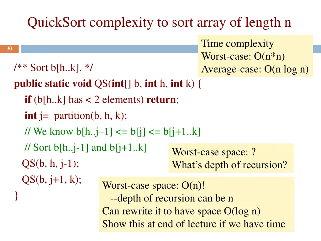 quicksort complexity to sort array of length n